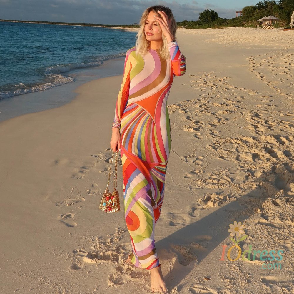 IO Dress Blifanbo Print Autumn Leopard Sexy Maxi Dress Women Long Sleeveless O Neck Elegant Slim Fashion Print Holiday Beach Long Dress IO Dress