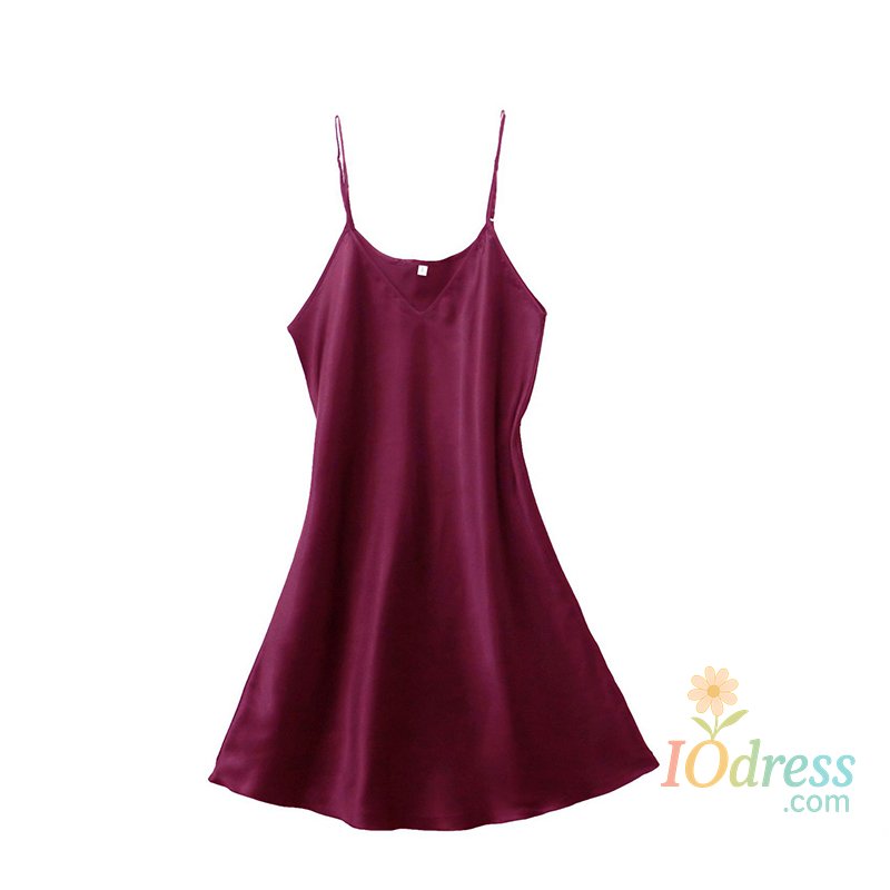 IO Dress Women's Sexy Silk Satin Night Dress Sleeveless Nighties V-neck Nightgown Nightdress Plus Size Sleepwear Nightwear
