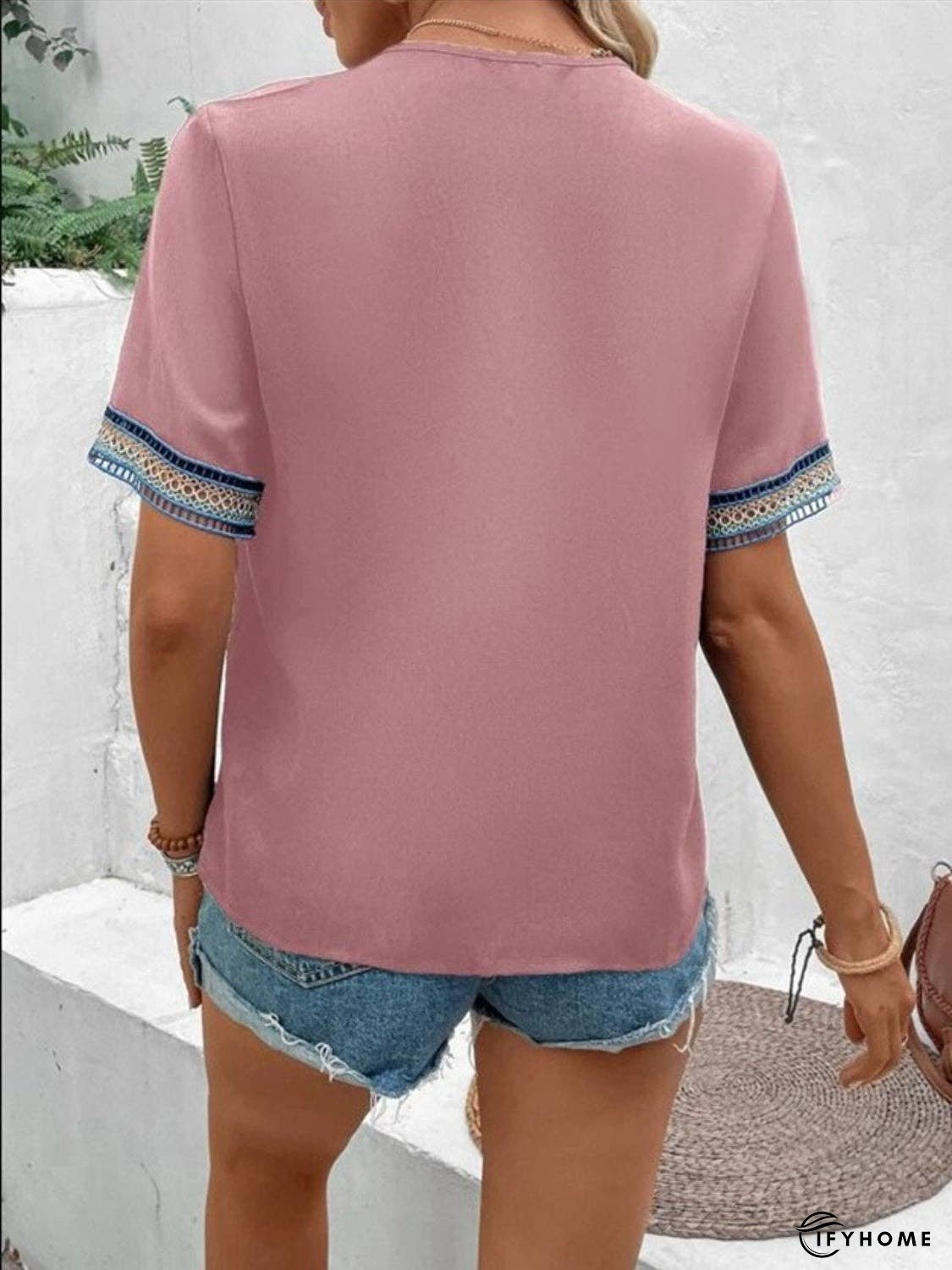 Full Size V-Neck Short Sleeve Blouse | IFYHOME