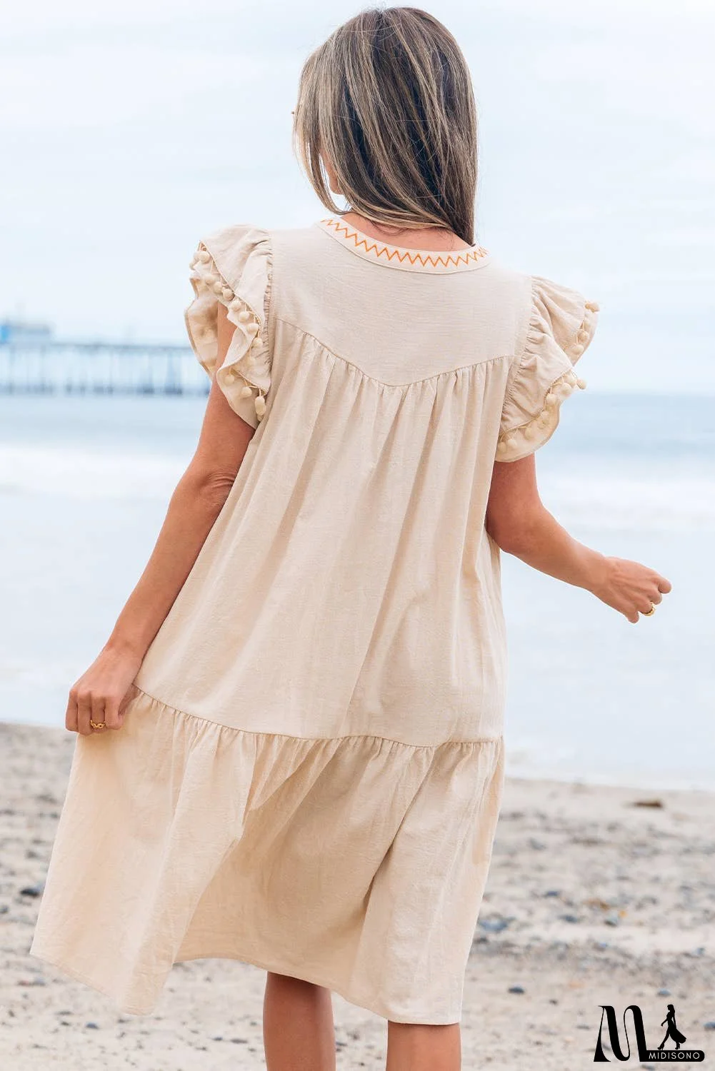 Floral Embroidered Ruffle Sleeve Spring Dress