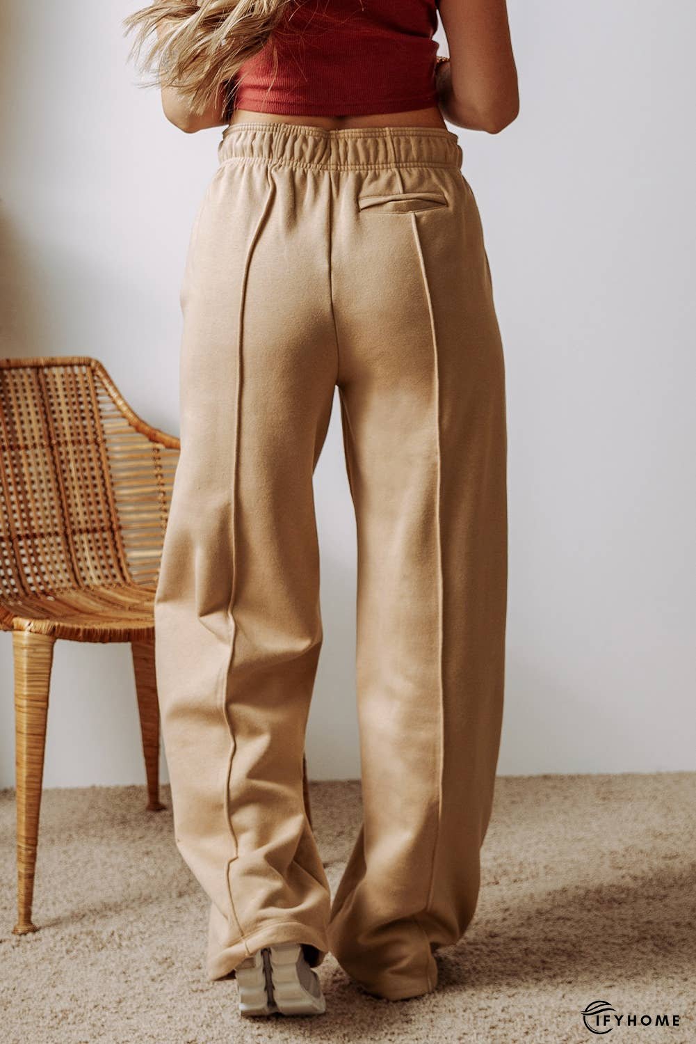 Exposed Seam Drawstring High Waist Wide Leg Pants | IFYHOME