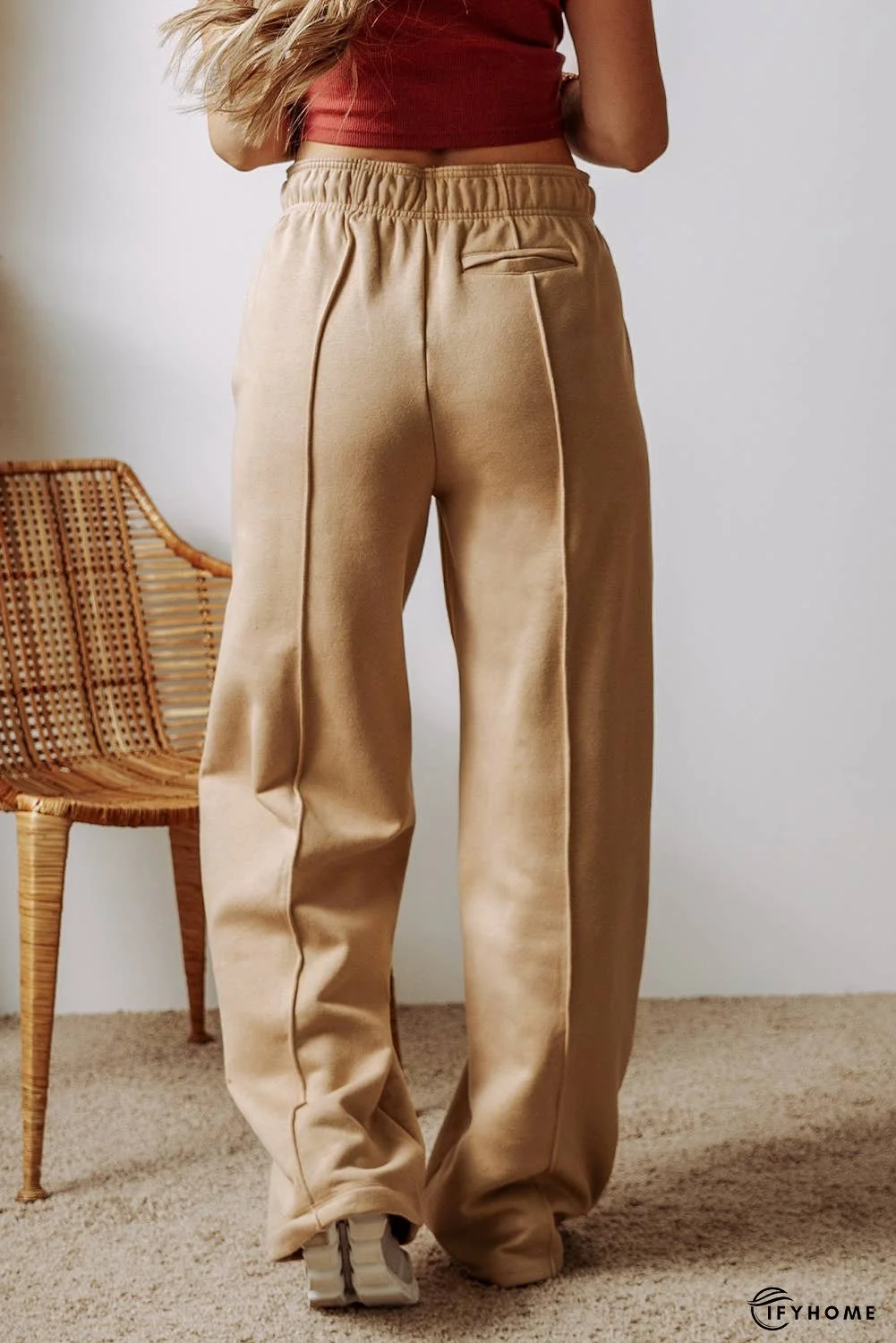 Exposed Seam Drawstring High Waist Wide Leg Pants | IFYHOME