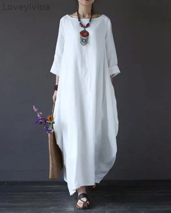 Women Plus Size Long Sleeve Loose Casual Irregular Maxi Dress