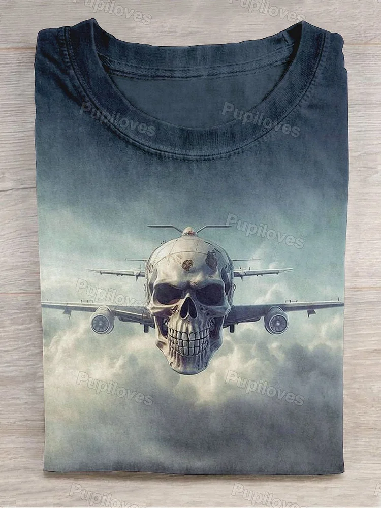 Pupiloves Pupiloves  Unisex Skull Plane Abstract Print Design T-Shirt