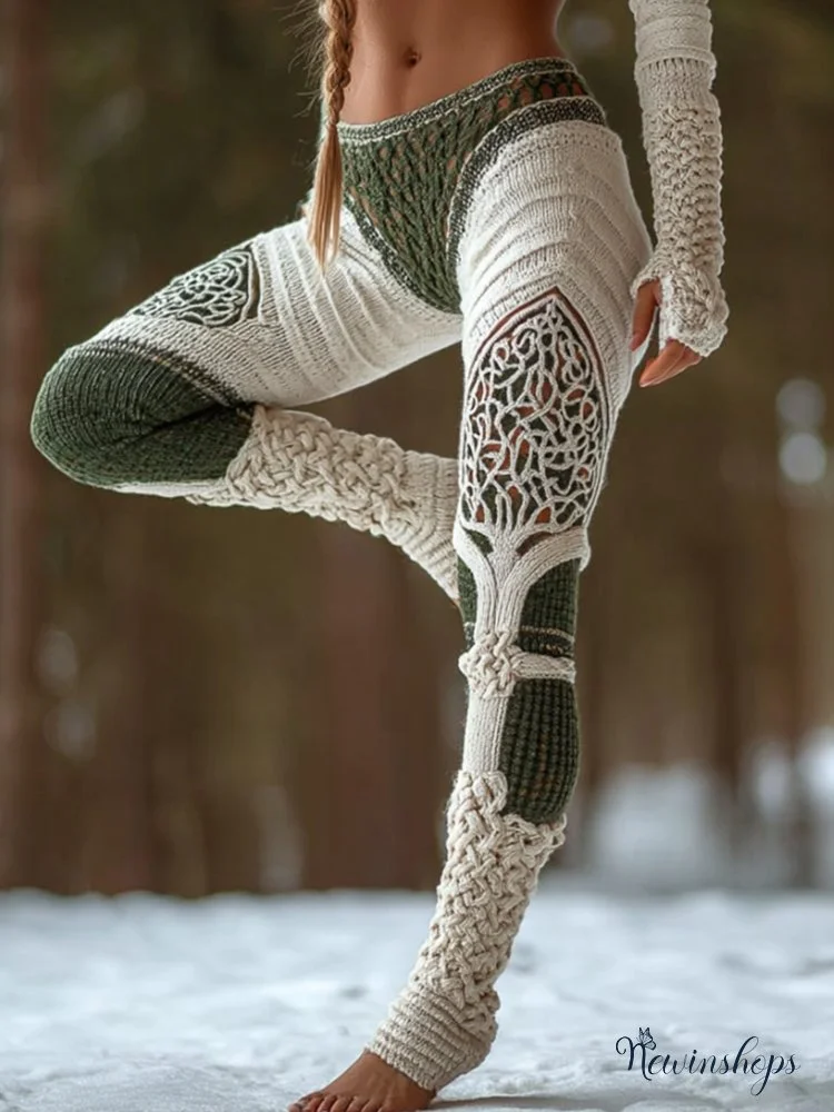 Viking Style Celtic Knot Tree Of Life Contrasting Leggings