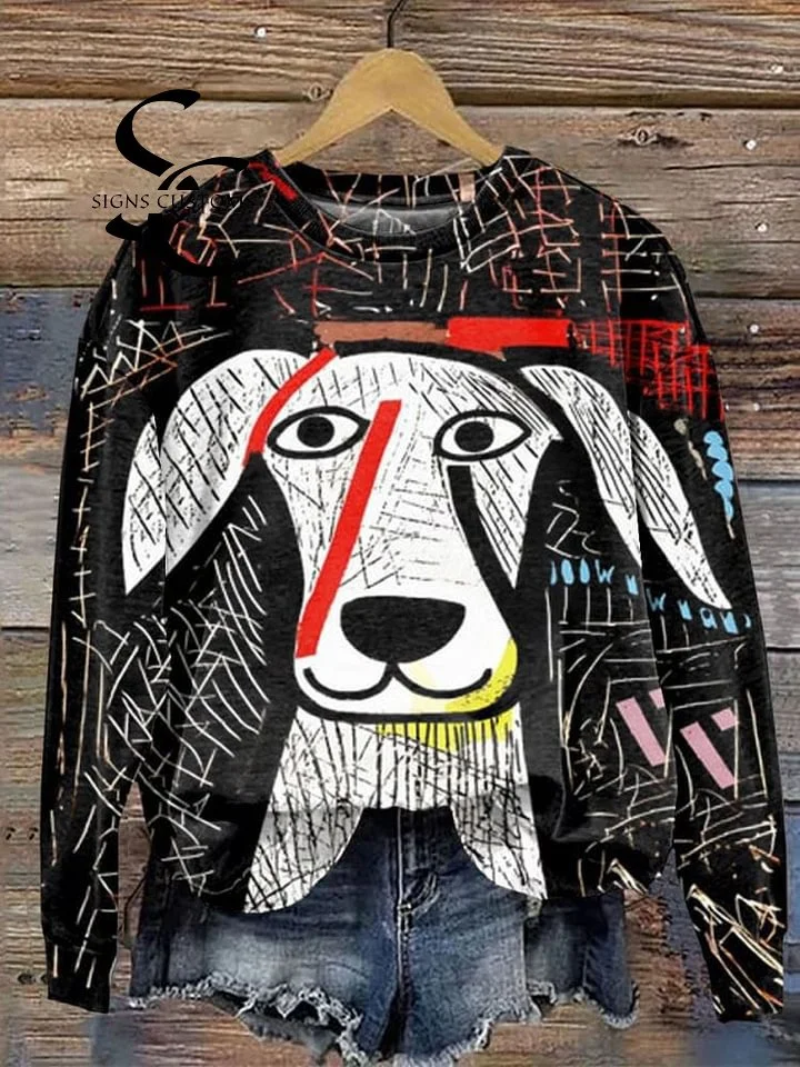 Casual Sweatshirt with Funny Dog-Themed Artwork