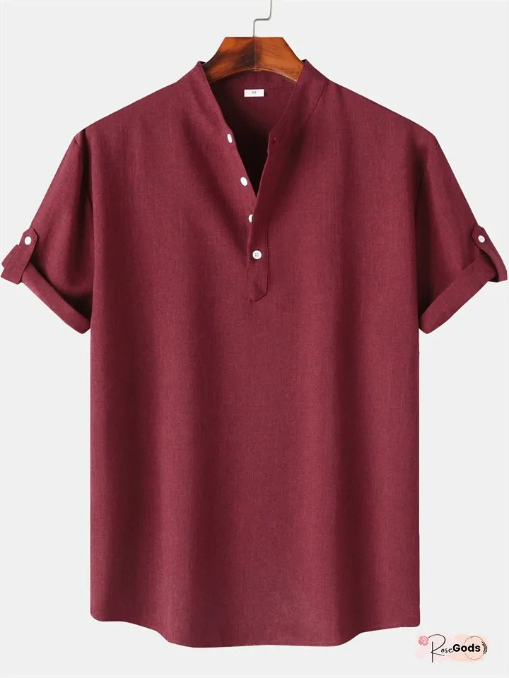 Men's Shirts Four Seasons New Men's Solid Color Collar Short-sleeved Shirt Male Slim Shirt