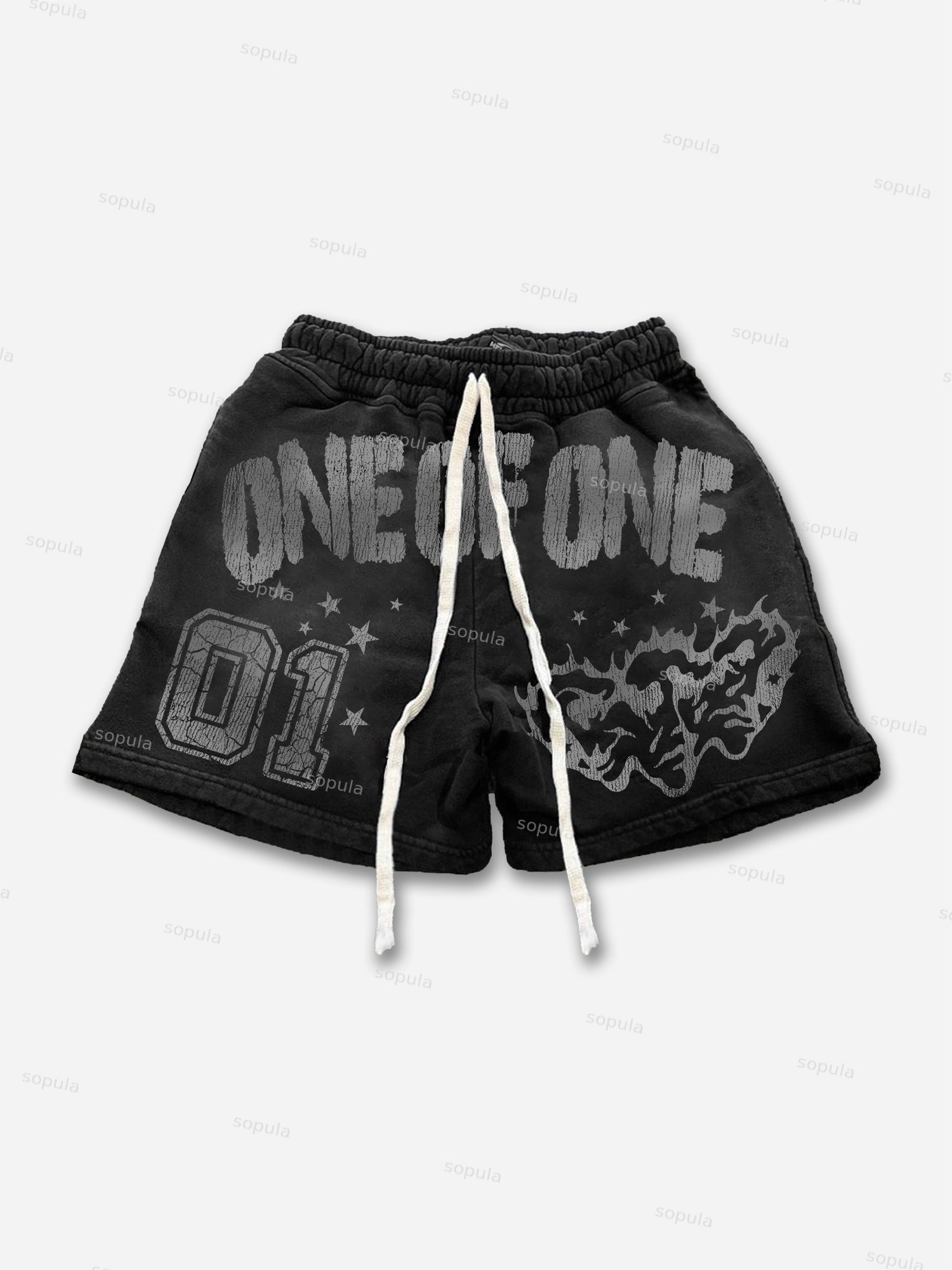 One Of One Ghost Face Print Drawstring Shorts