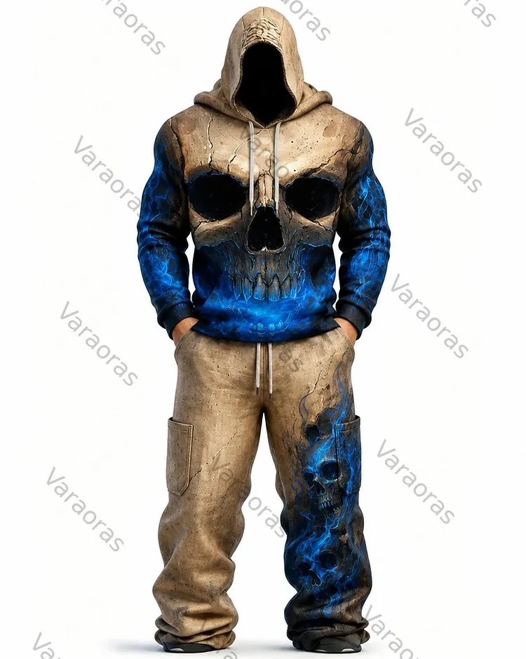 Men's Fashion 3D Skull Print Hoodie & Pants Two-Piece Set 1410