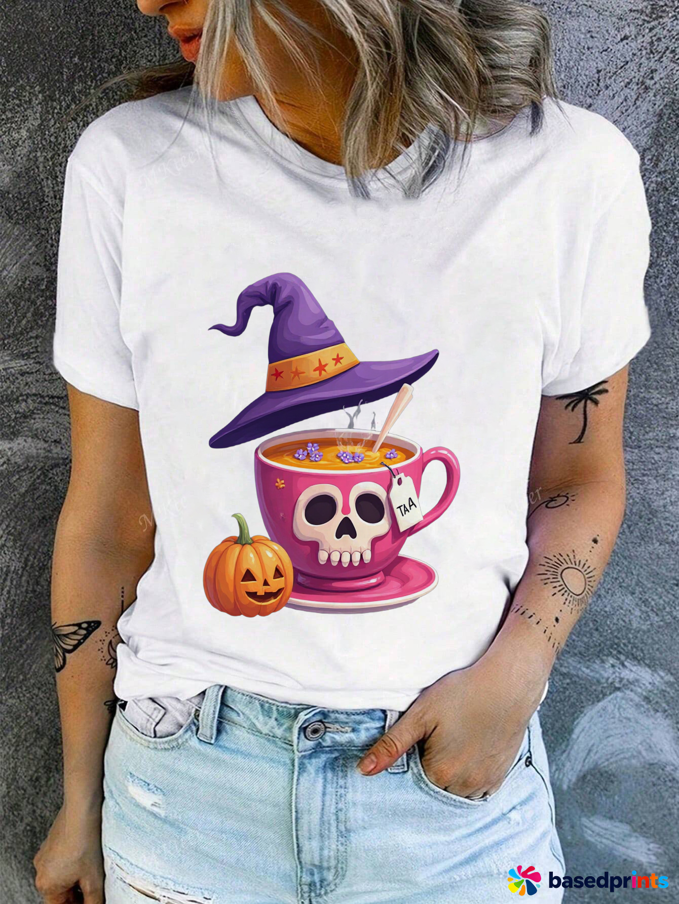 Halloween Witch Hat Coffee Cup Skull Pumpkin T-Shirt