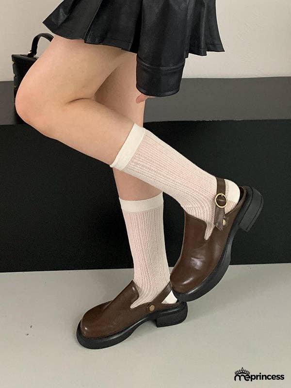 Buckle Round-Toe Split-Joint Loafers Mules&Slides Sandals