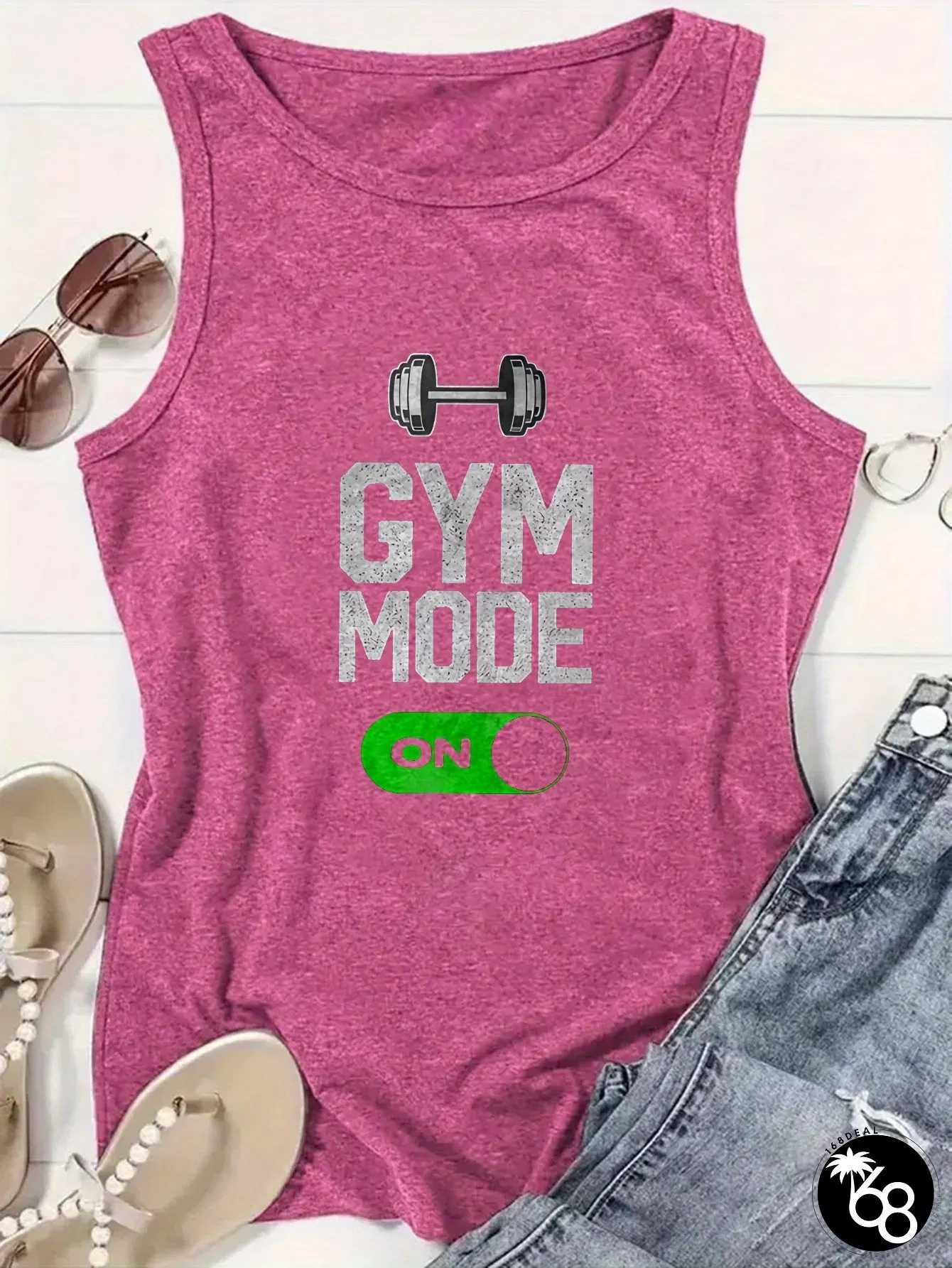 [Beach Vacation T-Shirts] Modefashion Women's Sleeveless T-Shirts | Dumbbell Icon Beach Vacation Vests | 168DEAL