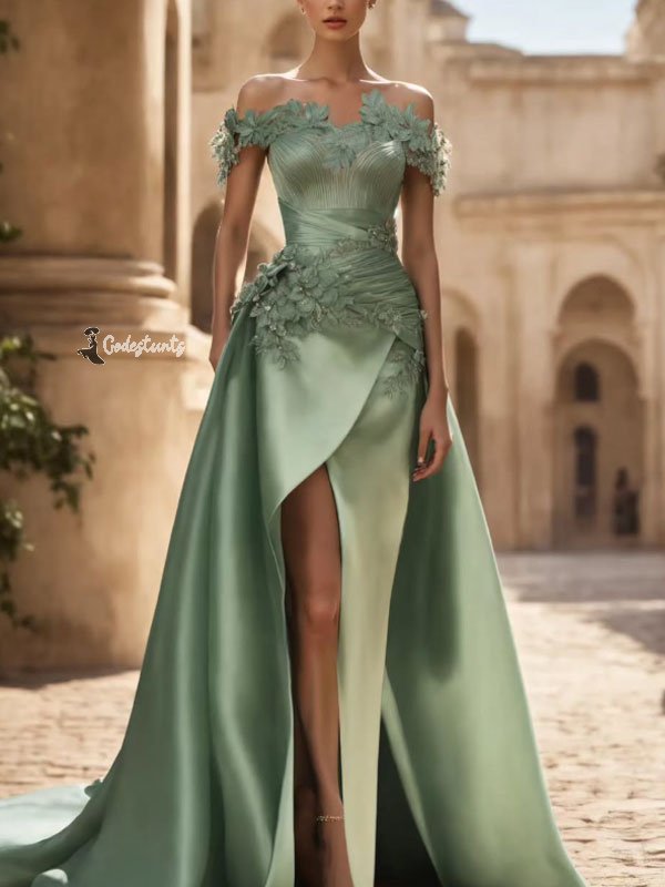 Off-shoulder High Slit Evening Dress