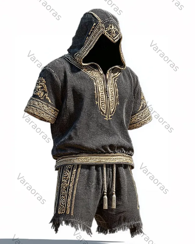 Men's Summer Fashion Embroidered Hooded Top and Pants Two-Piece Set 5087