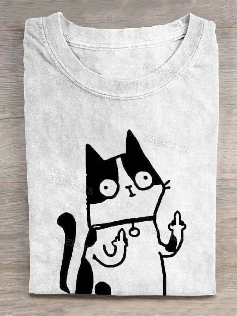 Eagerlys Cow Color Cat Showing Middle Finger T-shirt Eagerlys