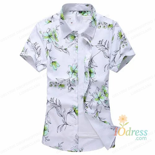 IO Menswear Summer Floral Hawaiian Shirts Men Fashion Short Sleeve Shirt Flower Blouse Turn Over Collar Casual Lapel Camisas Men's Clothing IO Dress