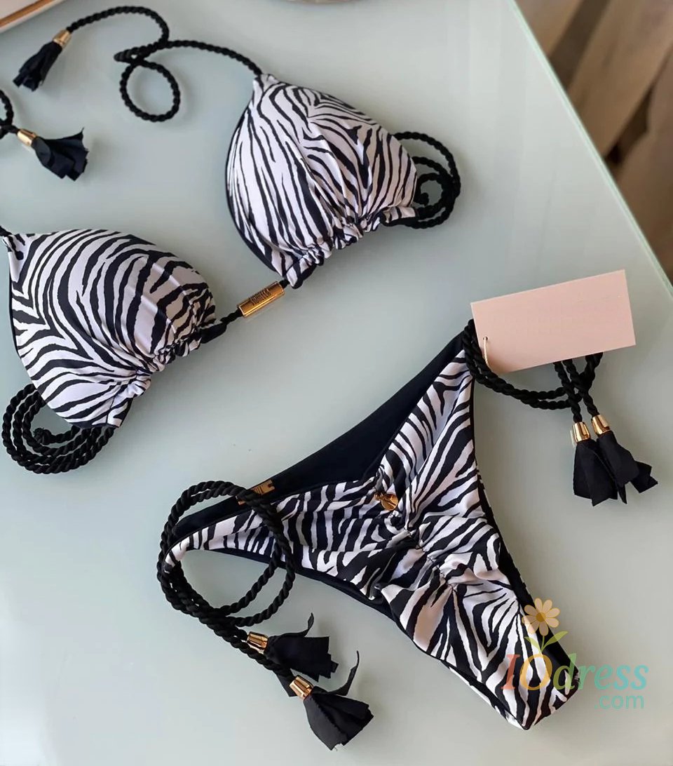 IO Dress Sexy Leopard Print Bandage Bikini Set Triangle Swimsuit Push Up Swimsuit Beach Tie Bikini Set Summer Beach Outfit Thong Swimsuit