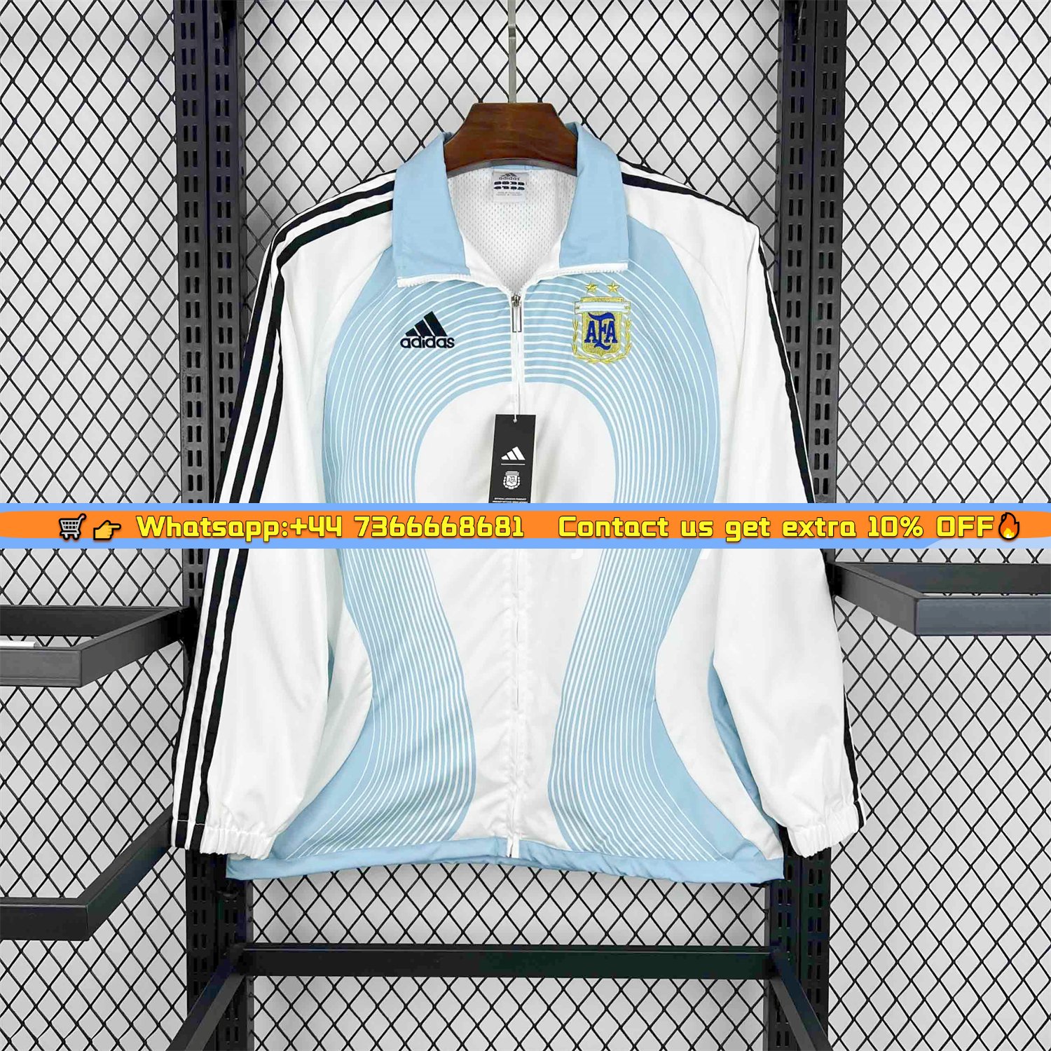 Argentina 25-26 Throwback Windbreaker Jacket - White with Blue Lines