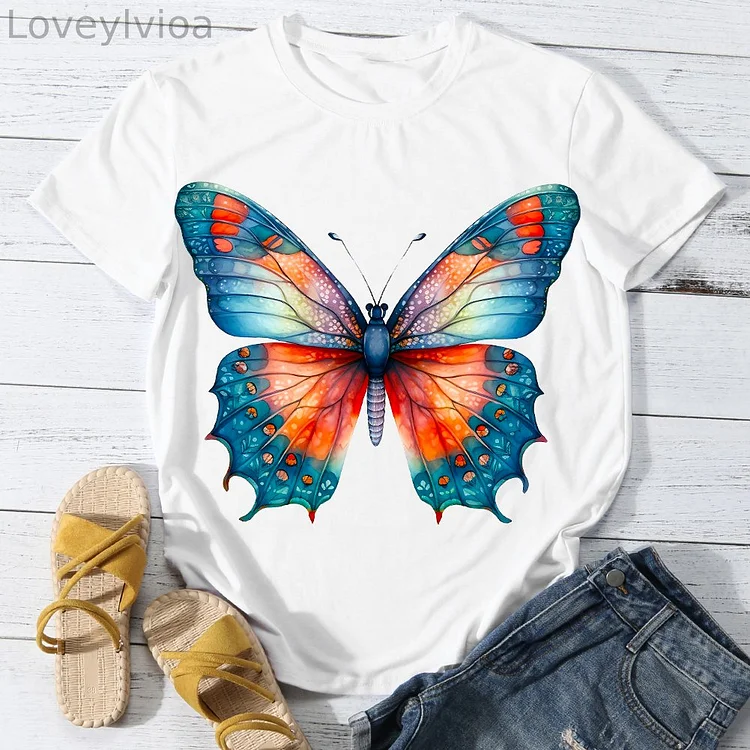 Exquisite Butterfly  Women Round Neck T-shirt BSTCA0024