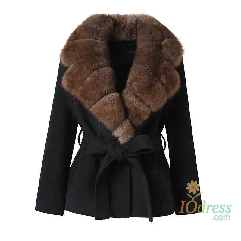 IO Dress Fur Removable Faux Fur Women's Coat Autumn Winter Luxury Long Sleeve Lace Up Warm Outwear Casual New Ladies Streewear 2025 IO Dress