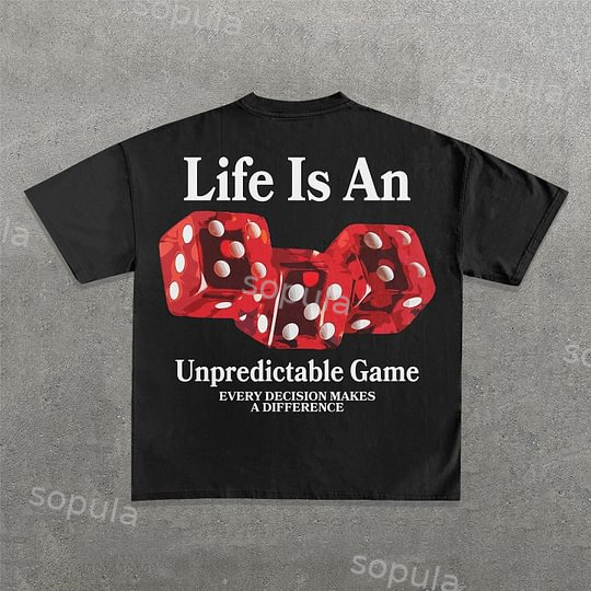 Sopula Vintage Life Is An Unpredictable Game Graphic 100% Cotton T-Shirt