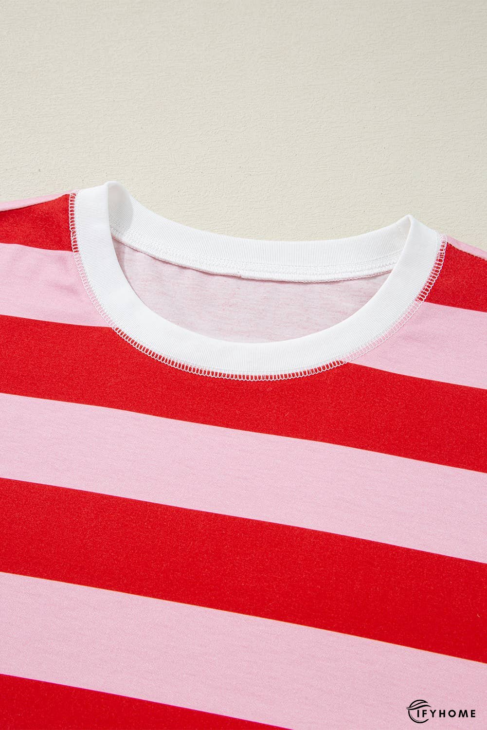 Stripe Patchwork Round Neck Side Split Loose T Shirt | IFYHOME