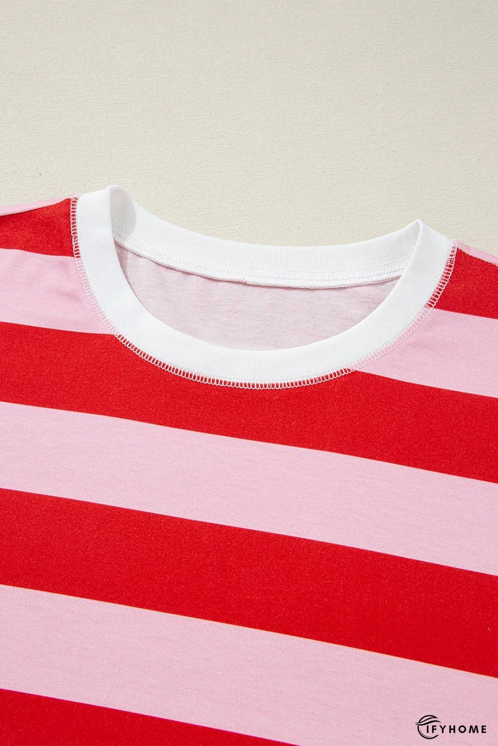 Stripe Patchwork Round Neck Side Split Loose T Shirt | IFYHOME