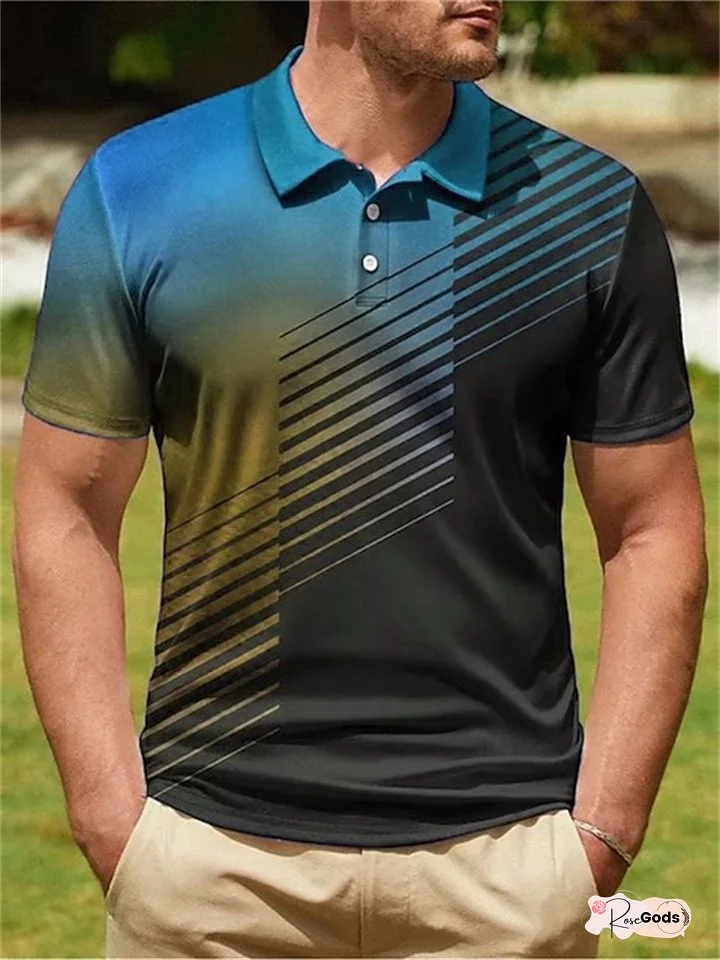 Men's Polo Shirt Golf Shirt Gradient Graphic Prints Geometry Turndown Black and Red Sea Blue Black White Yellow Outdoor Street Short Sleeves Button-Down Print Clothing Apparel Fashion Designer Casual