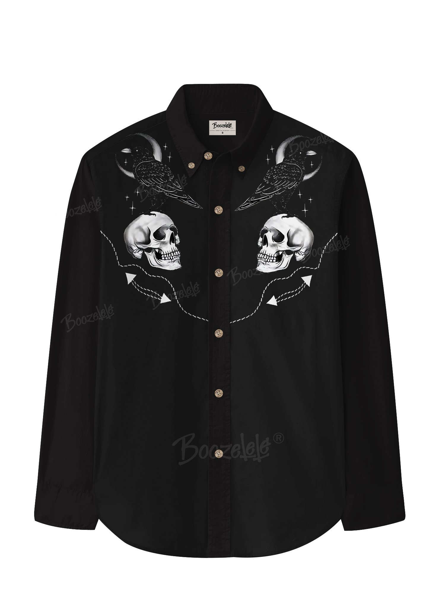 【Embroidery】【Mystic Heart X Boozelele】Crow With Moon - 100% Cotton Long Sleeves Shirt