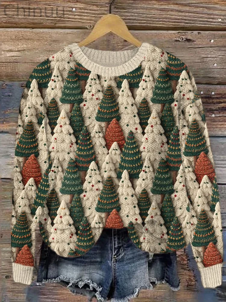 Christmas Tree Pattern Cozy Knit Sweater