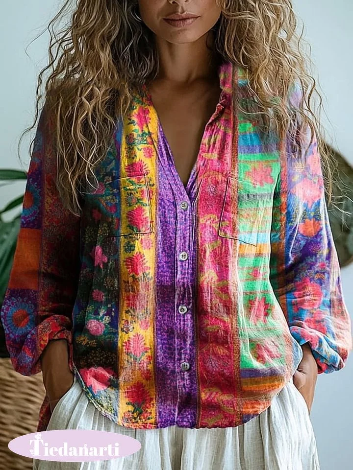 Women's Retro Boho Pattern Casual Long Sleeve Comfortable Cotton Shirt