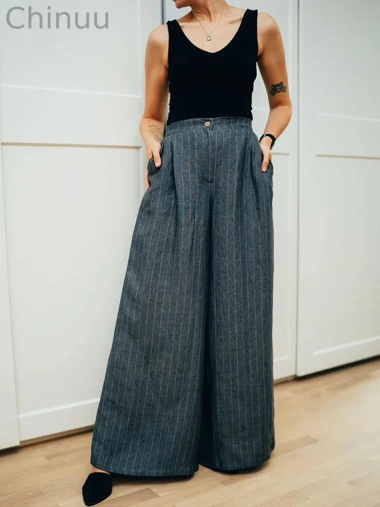 Women's Linen Suit Wide Leg Pants