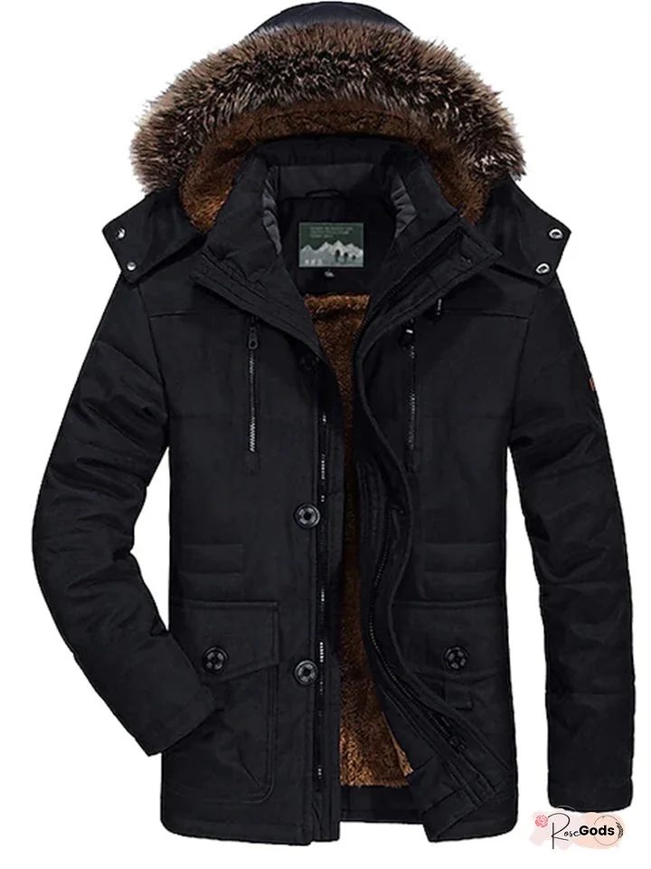 Men's Winter Jacket Winter Coat Warm Camping & Hiking Zipper Outerwear Clothing Apparel Black khaki Dark Blue