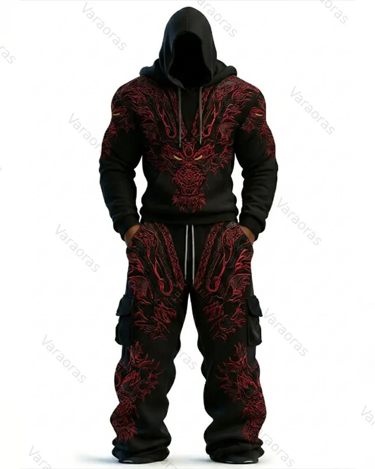 Men's Fashion Embroidered Hoodie and Pants Two-Piece Set  1709