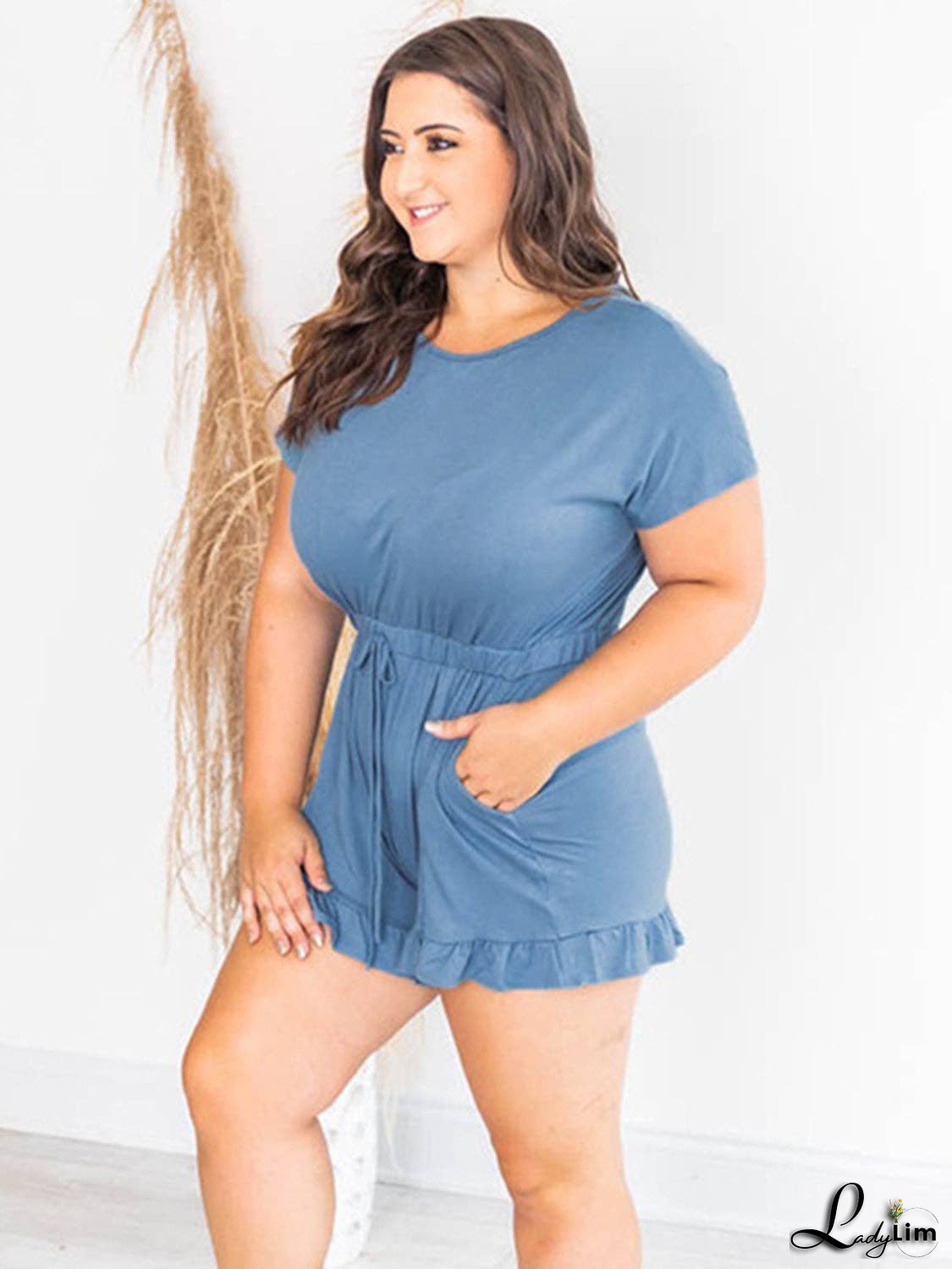 Ruffled Boat Neck Short Sleeve Romper