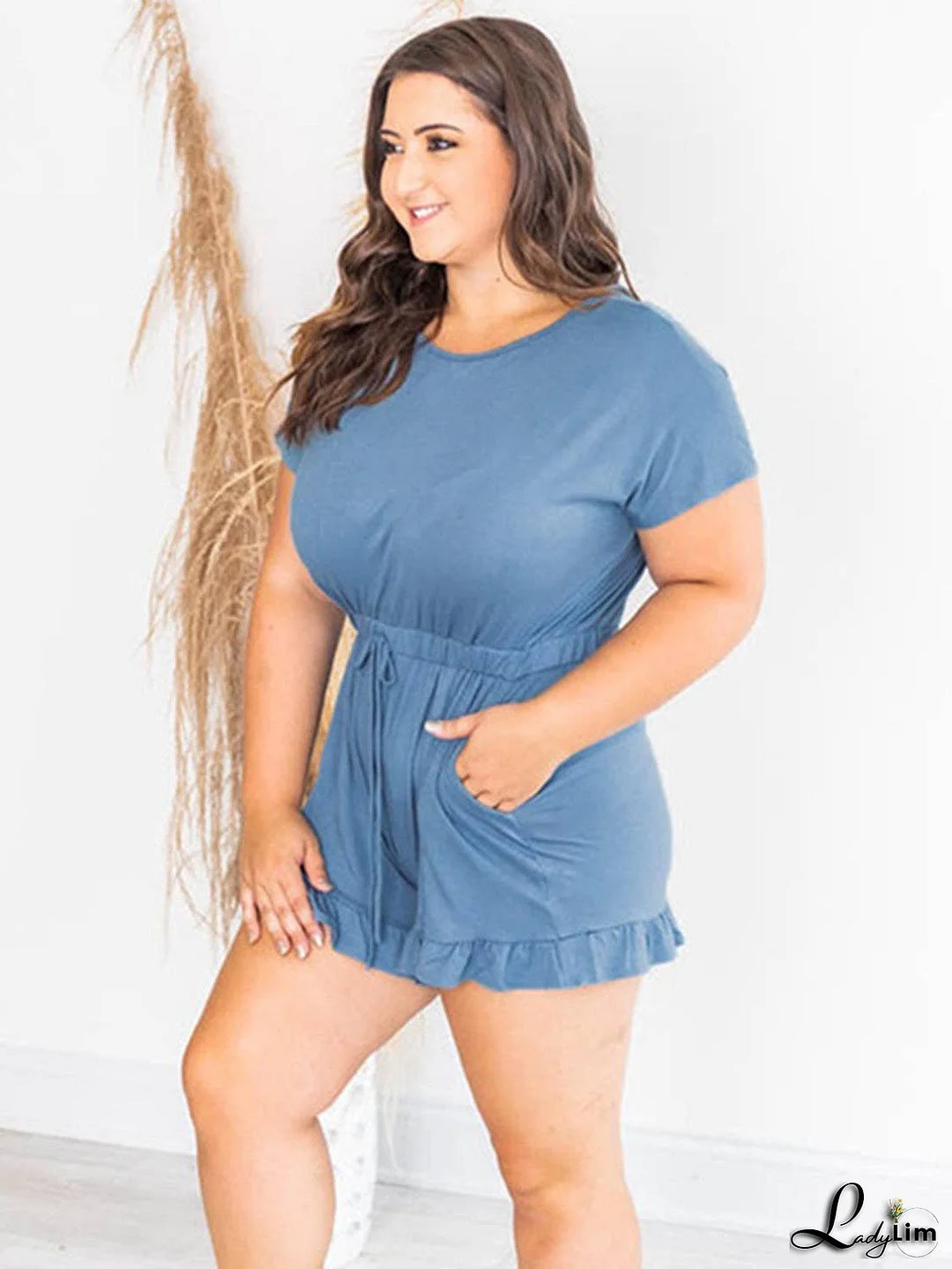 Ruffled Boat Neck Short Sleeve Romper