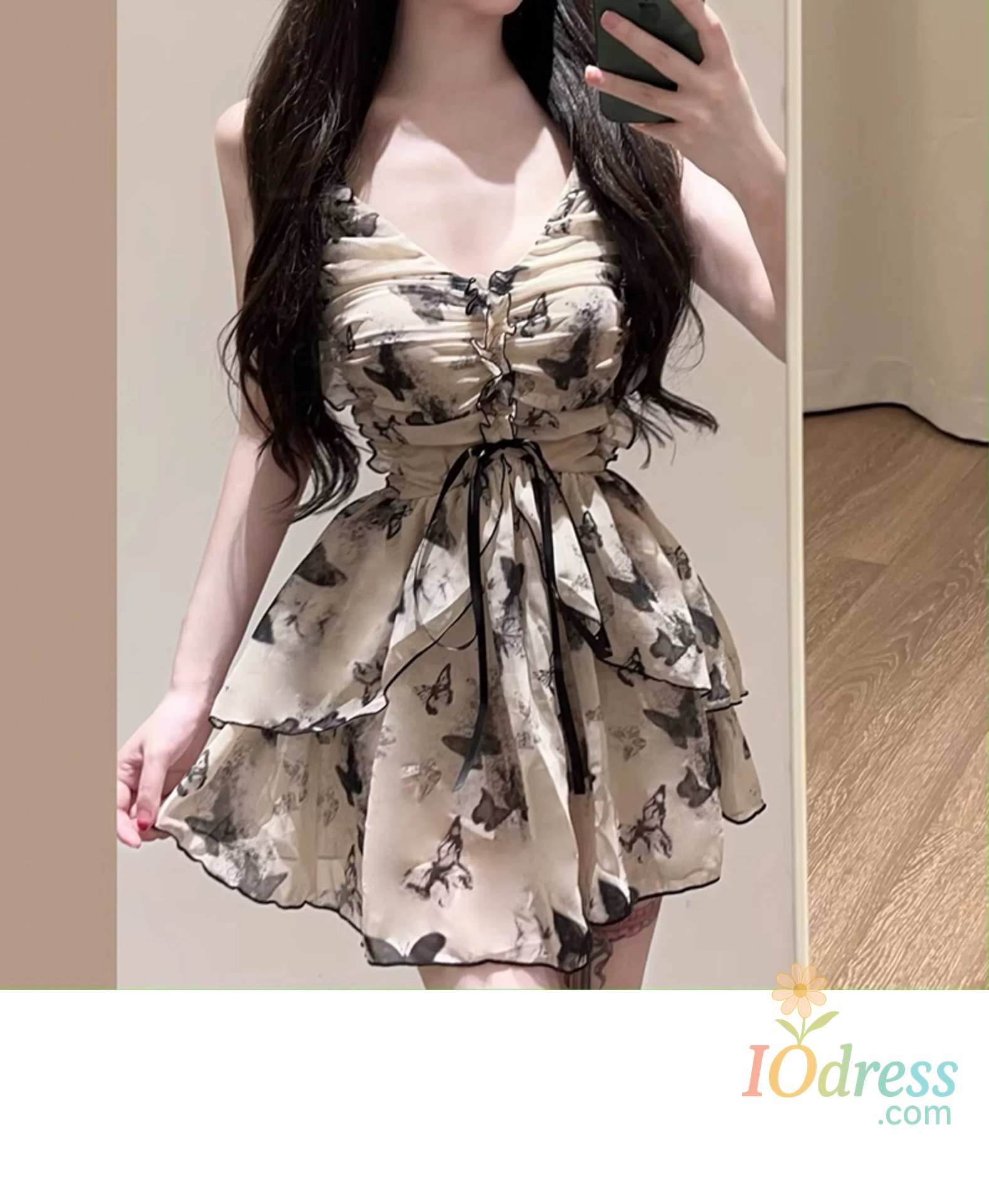 IO Dress sexy Korean fashion conservative swimsuit one piece vintage butterfly print mini dress culottes bikinis padded swimwear biquini
