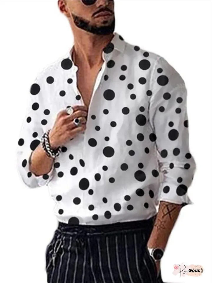 Men's Shirt Polka Dot Printed Casual Peplum Long Sleeve Shirt White Black