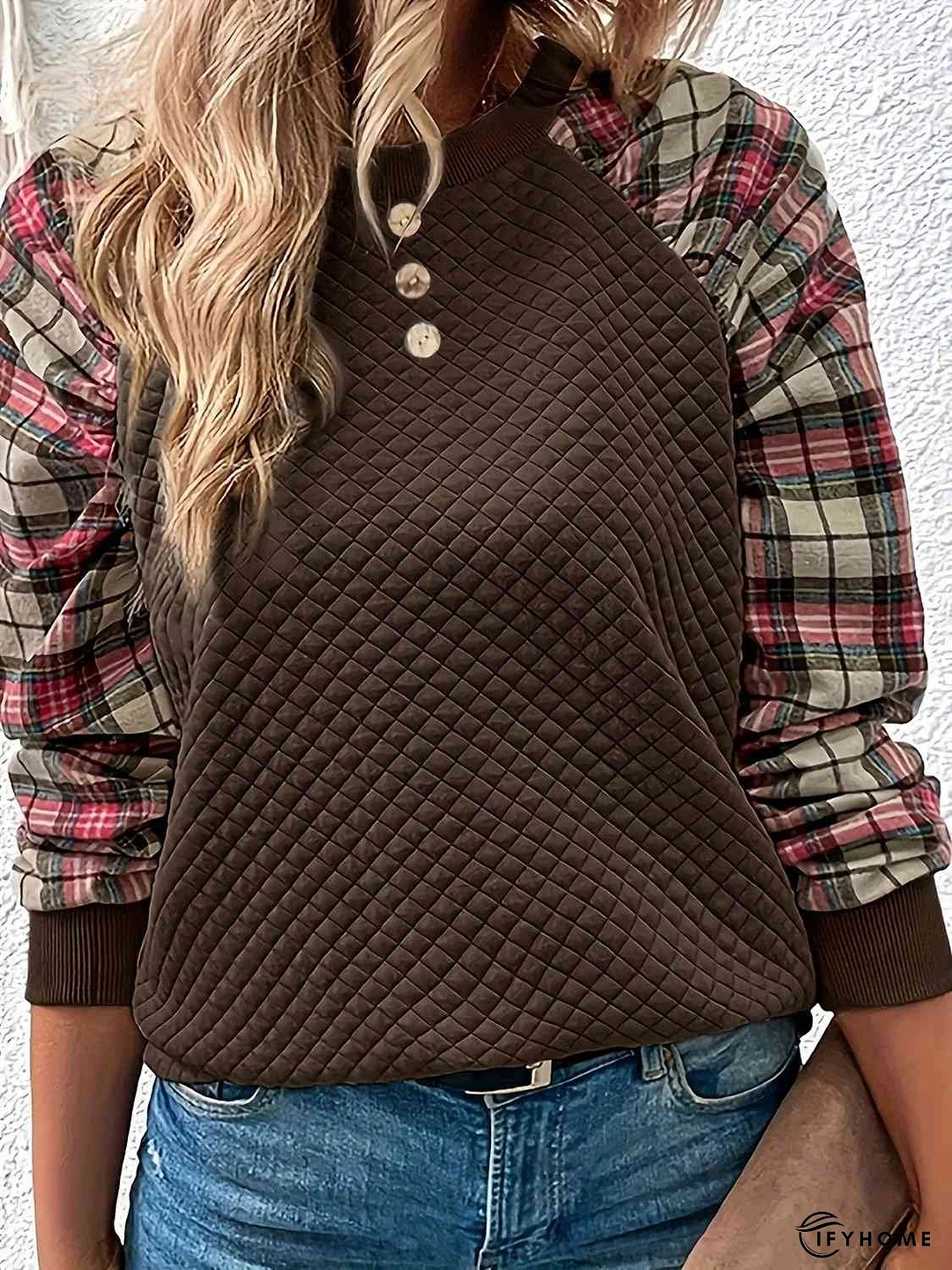 Plaid Round Neck Sweatshirt | IFYHOME