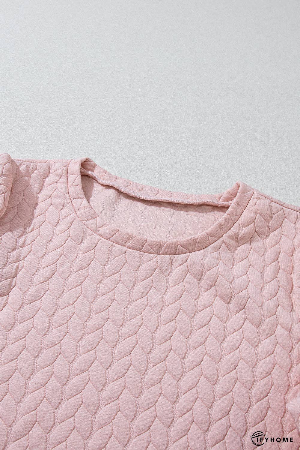 Rosy Waffle Quilted Puff Sleeve Sweatshirt | IFYHOME