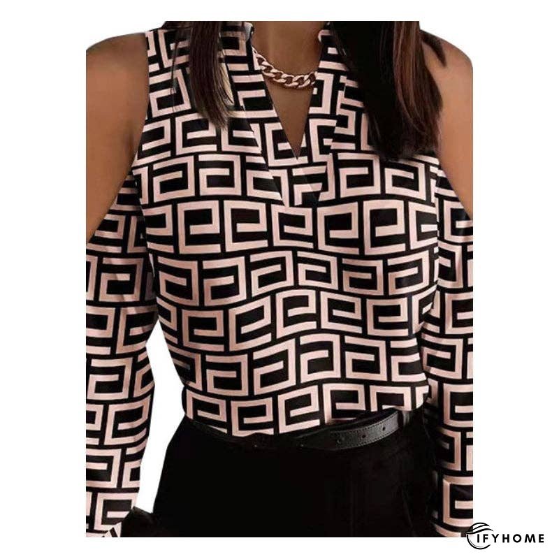 Casual Long Sleeves Loose Contrast Color Hollow V-Neck Blouses&Shirts Tops | IFYHOME