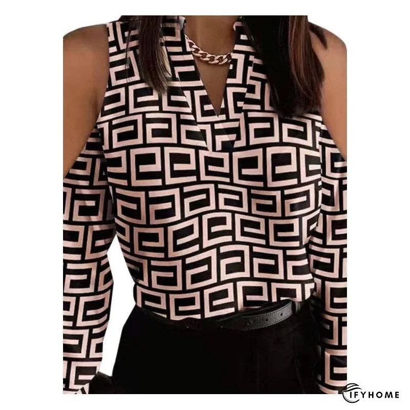 Casual Long Sleeves Loose Contrast Color Hollow V-Neck Blouses&Shirts Tops | IFYHOME