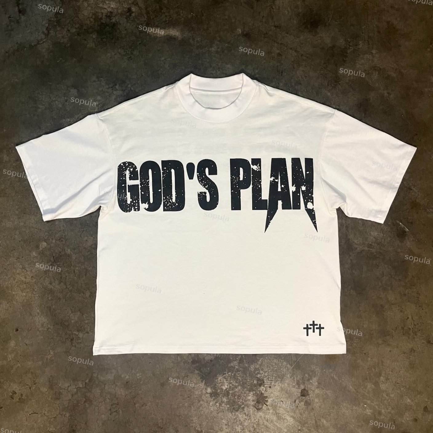 Vintage God's Plan Print Graphics Cotton T-Shirt