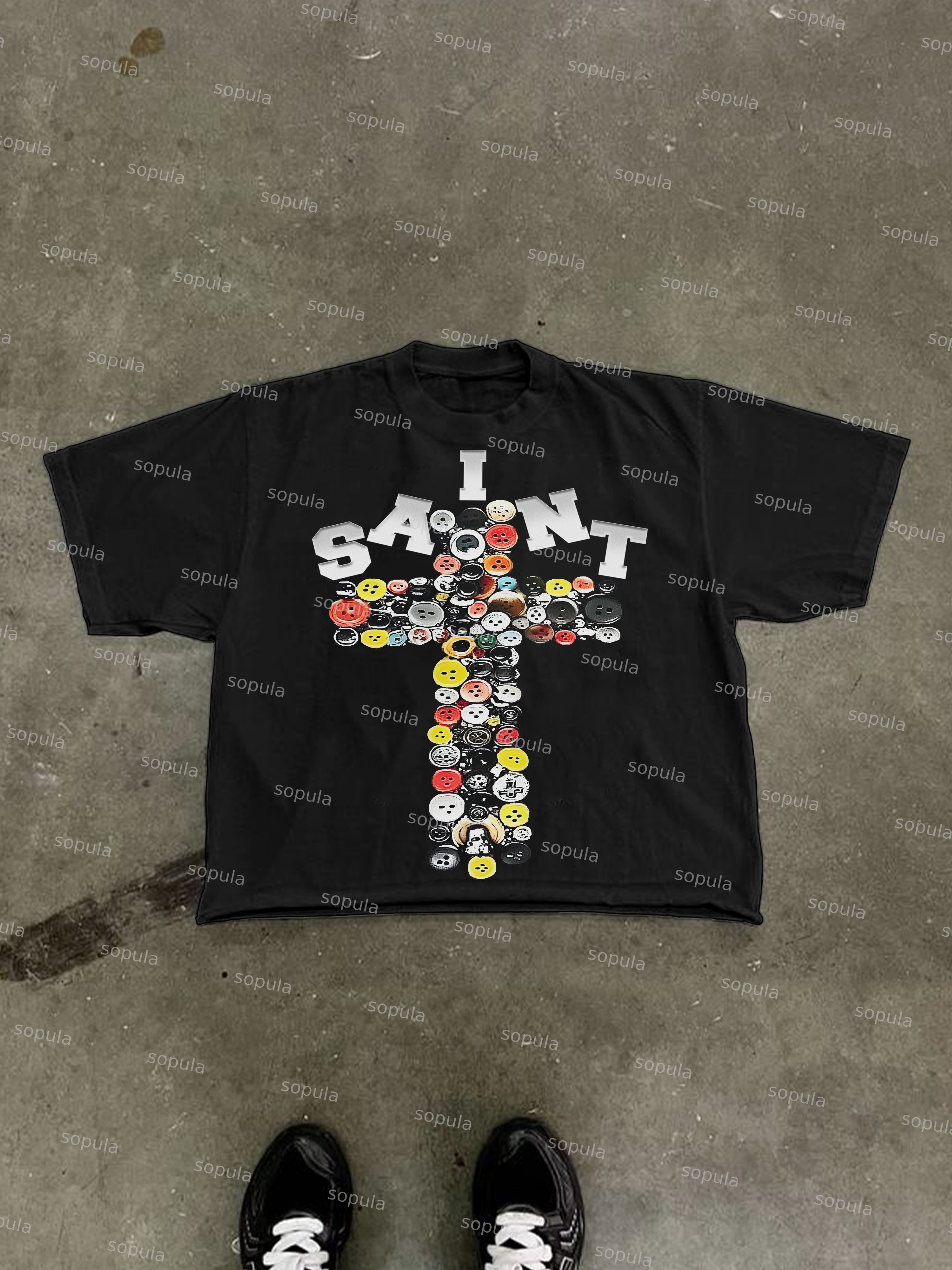 Vintage Saint Cross Art Graphic Cropped T-shirt