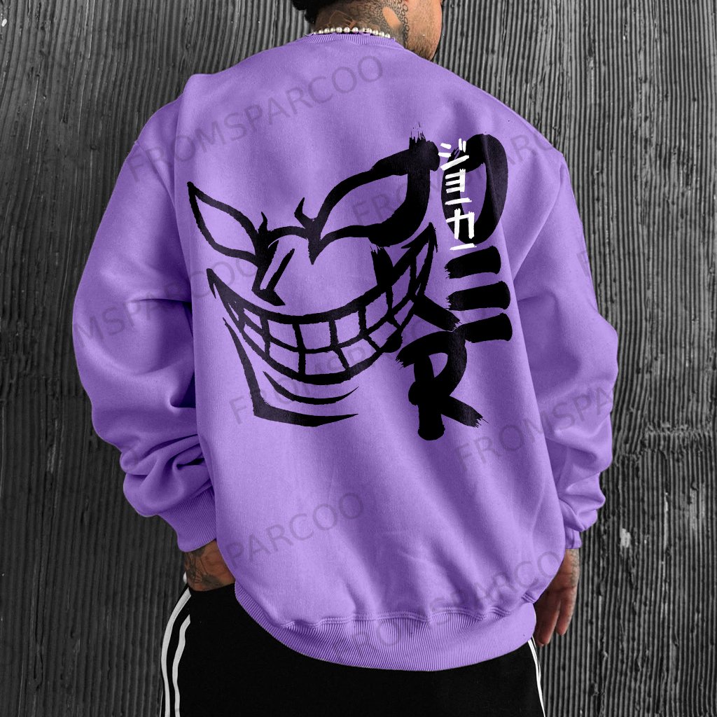 Unisex Oversized Anime Print Crew Neck Sweatshirt