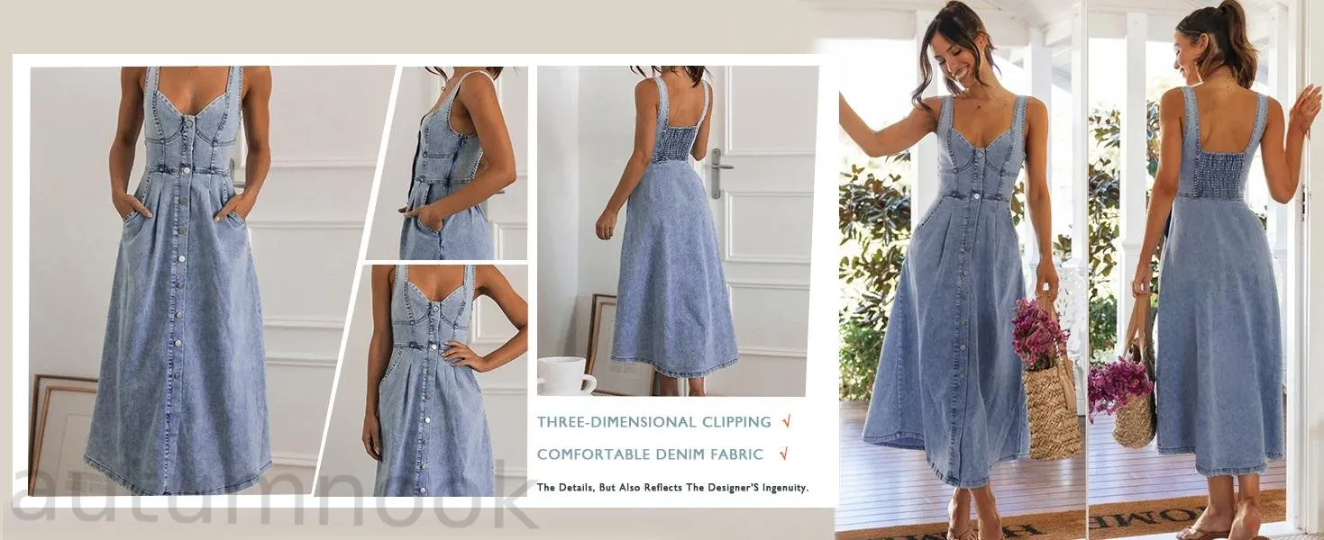 utcoco Women's Sleeveless Denim Midi Dress, Slim-Fit Button-Down Casual Fashion Apparel for Ladies, Style utcoco Women's Sleeveless Denim Midi Dress, Slim-Fit Button-Down Casual Fashion Apparel for Ladies, Style