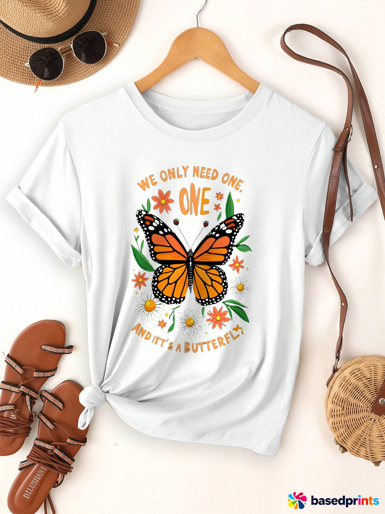 White Butterfly T-Shirt for Women Casual Summer Tee