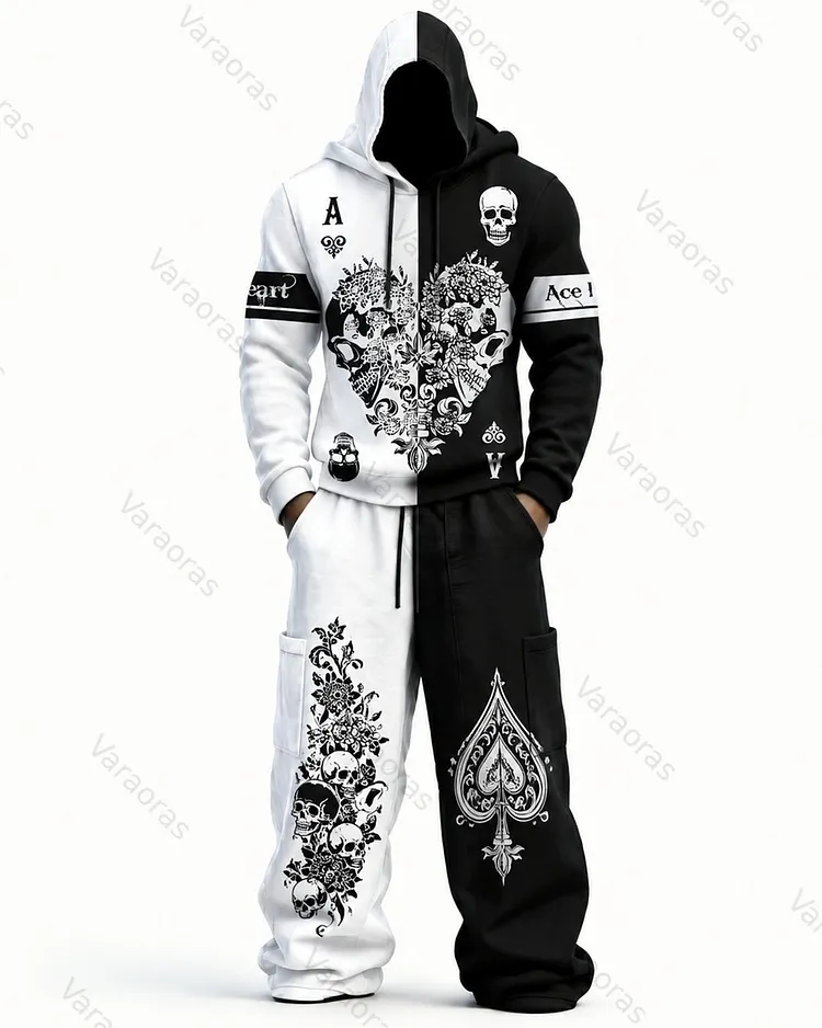 Men's Fashion Skull Print Hoodie & Pants Two-Piece Set 3966