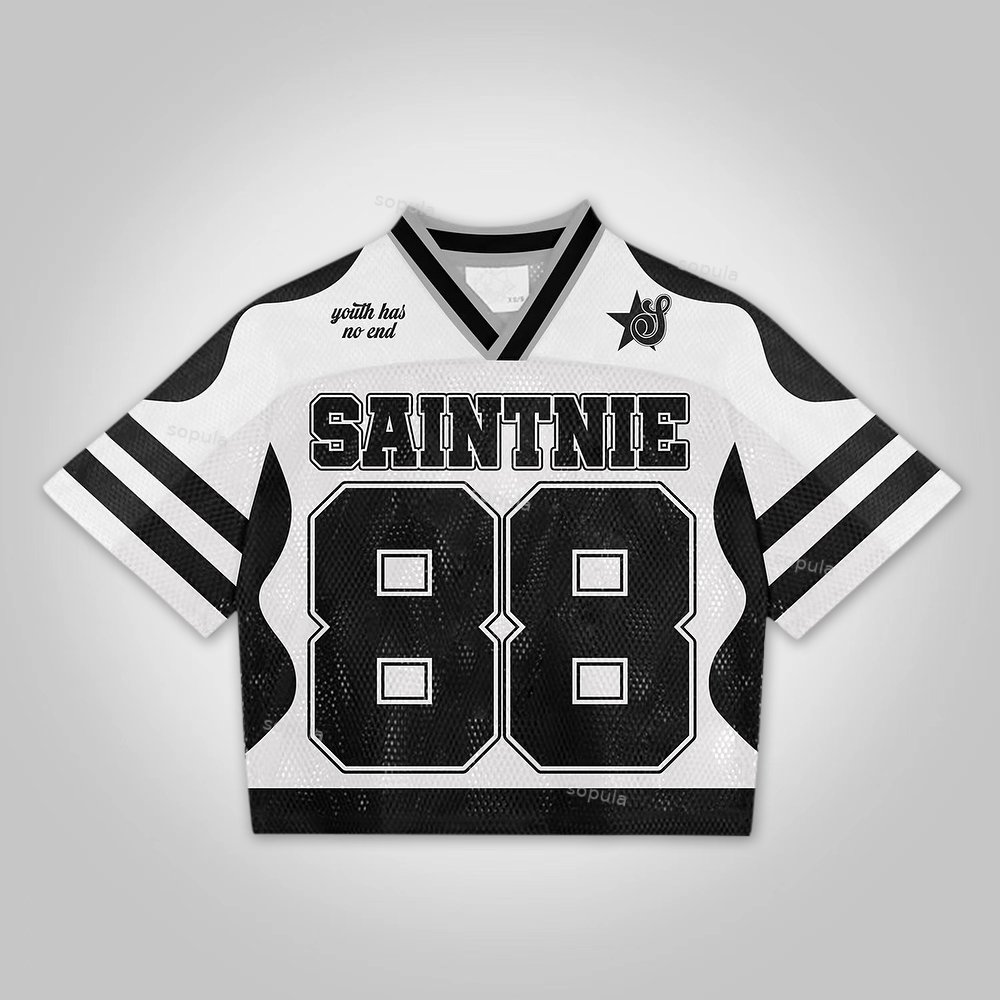 Vintage Saintnie Dept In 88 Graphics Blokecore Blokette Cropped V-neck Jersey T-shirt
