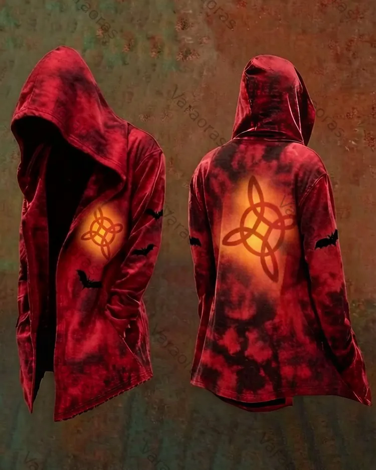 Men's Summer Fashion Hippie Style Star and Moon Print Linen Hooded Cape 5537